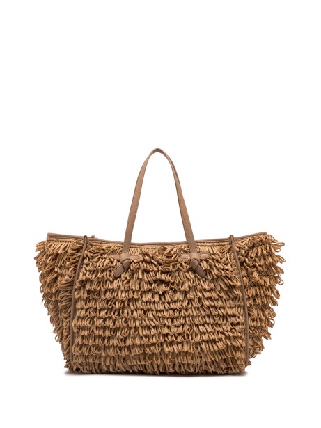 Marcella Shopping bag in fabric with raffia curls