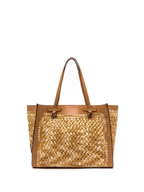 Marcella Raffia Shopping Bag with Crochet Work