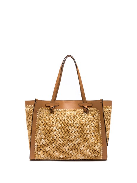 Marcella Raffia Shopping Bag with Crochet Work