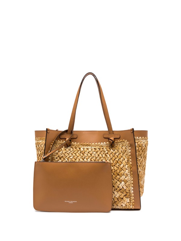 Shopping bag Marcella in rafia con lavorazione ad uncinetto