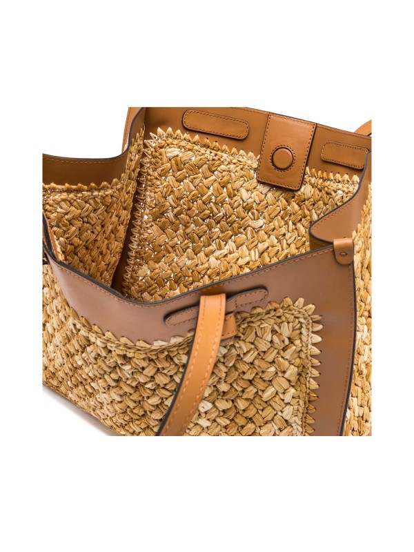 Marcella Raffia Shopping Bag with Crochet Work