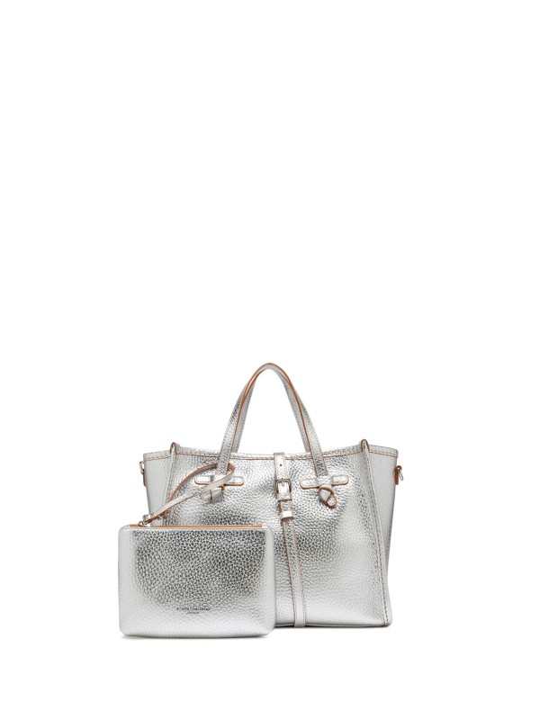 Shopping bag Marcella 32 in pelle bubble double argento