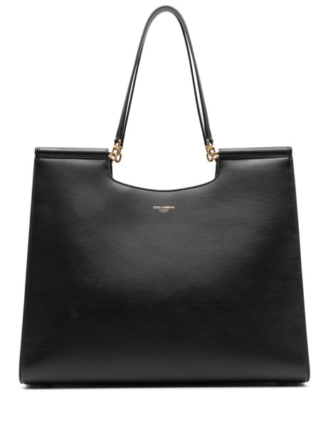 Sicily large leather shopping bag with logo tag