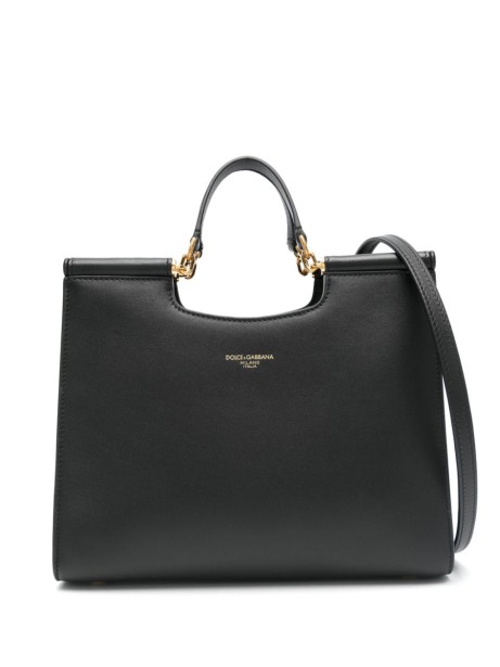Sicily Shopping Small Leather Bag with Logo Tag