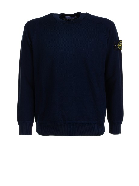 Navy Blue Crewneck Sweatshirt with Logo Patch