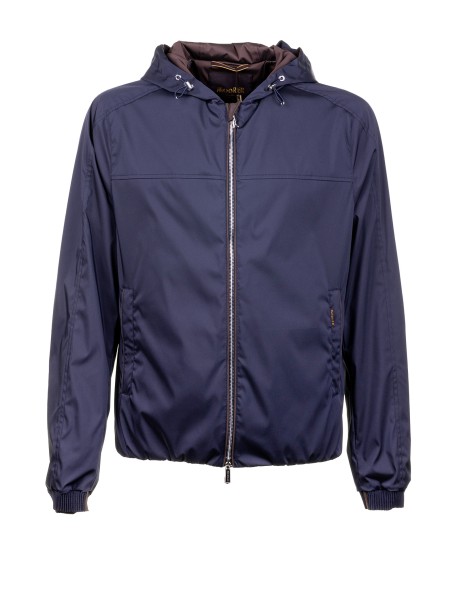 Giubbino impermeabile blu navy con zip e colletto