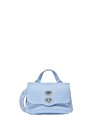 Borsa Postina Baby celeste in pelle martellata