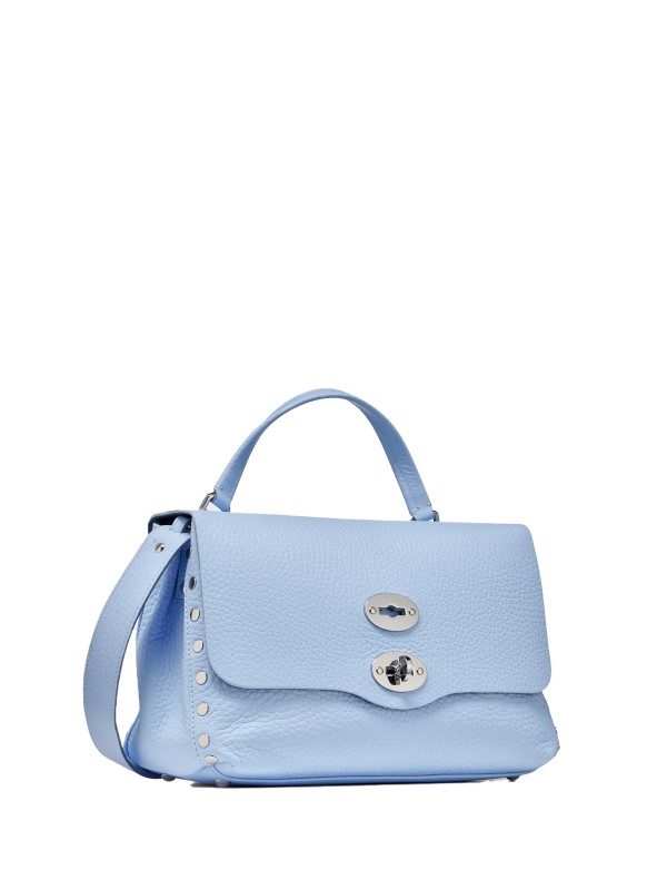 Borsa Postina S celeste in pelle martellata