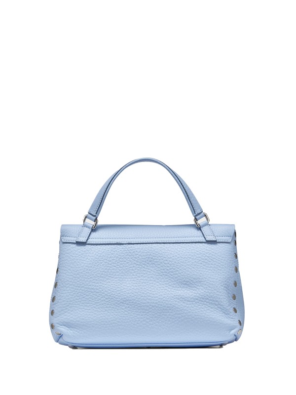 Borsa Postina S celeste in pelle martellata