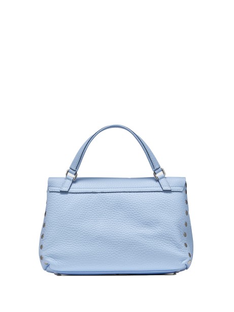 Borsa Postina S celeste in pelle martellata