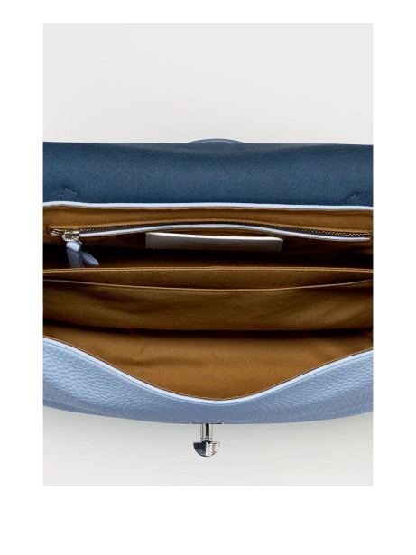 Borsa Postina S celeste in pelle martellata