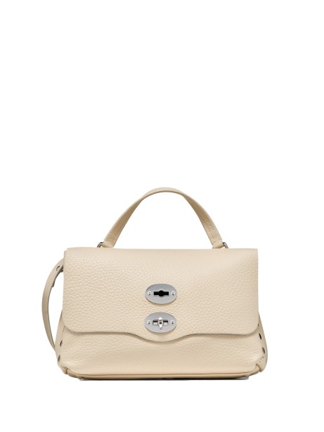 Borsa Postina S bianco beige in pelle martellata