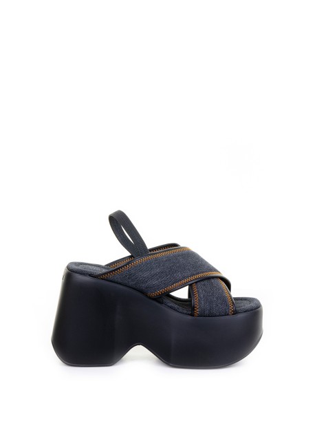 Leather and Canvas Platform Sandals