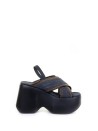 Leather and Canvas Platform Sandals