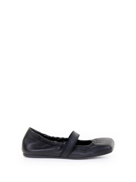 Black Leather Ballerina with Elastic
