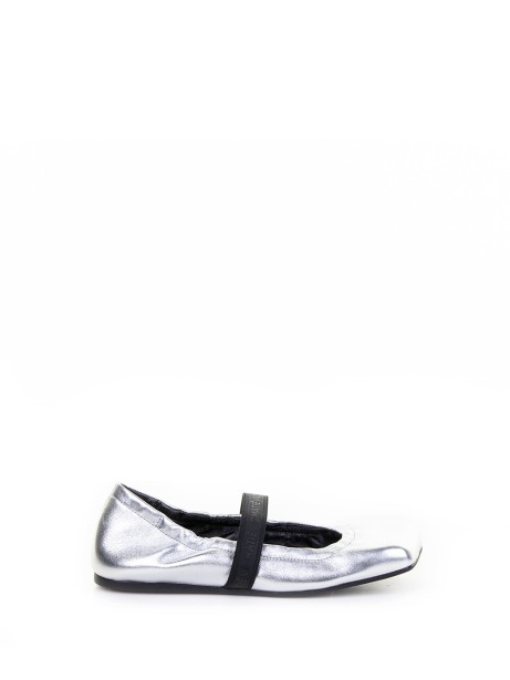 Silver Leather Ballerina with Elastic
