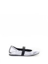 Silver Leather Ballerina with Elastic