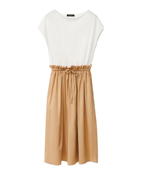 Short-sleeved dress in cotton and poplin