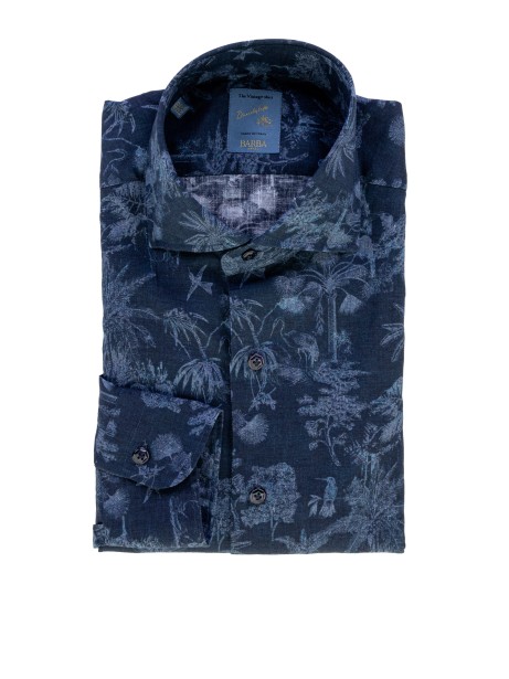 Camicia uomo fantasia blu in lino