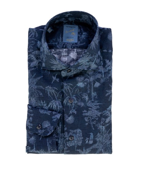 Men's Shirt Blue Patterned Linen