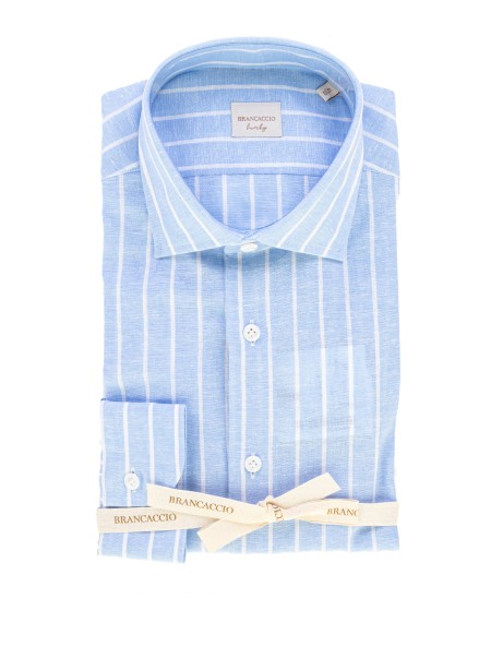 Camicia azzurra in lino e cotone