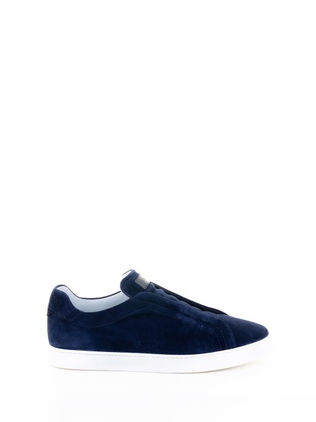 Navy blue suede slip-on sneaker
