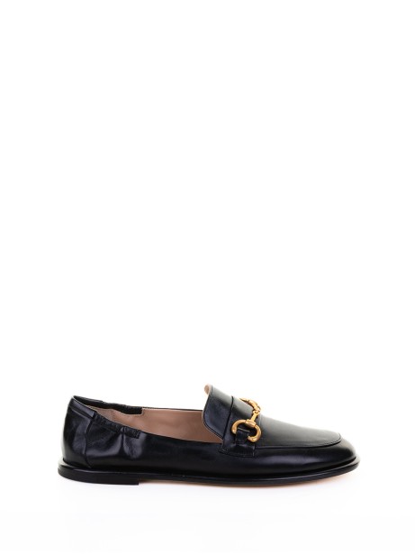 Black Leather Loafer with Gold Buckle