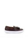Leather moccasin with tassels and contrasting sole