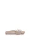 Linen and suede blend slipper with rhinestones