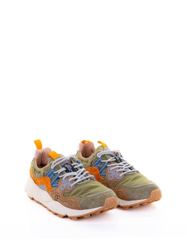 Sneaker Yamano verde militare in nylon e suede