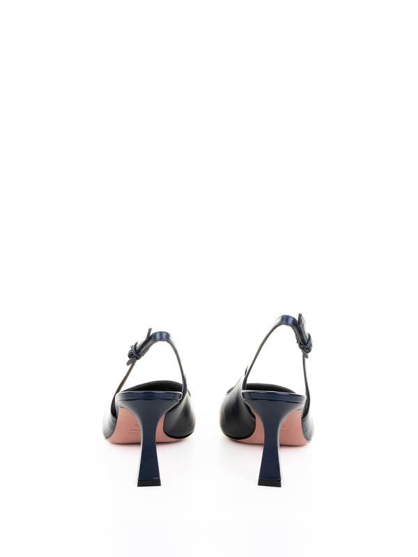 Décolleté slingback in nappa a punta blu navy