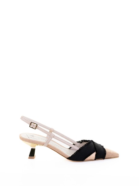 Décolleté Slingback Girasole in nappa and linen