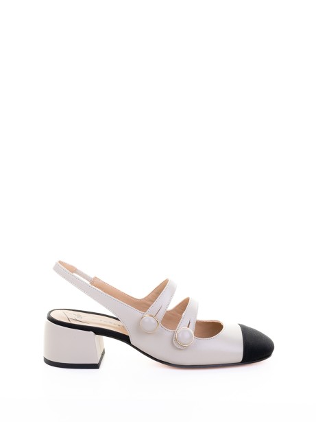 Décolleté slingback in nappa laminata off white doppio cinturino