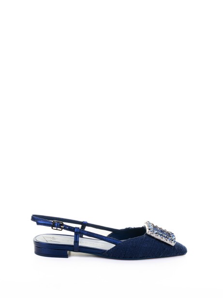 Décolleté  slingback flat blu navy con accessorio gioiello