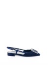 Décolleté  slingback flat blu navy con accessorio gioiello