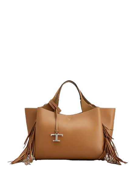 Mini Leather Shopper with Adjustable Shoulder Strap and Fringes
