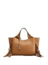 Mini Leather Shopper with Adjustable Shoulder Strap and Fringes