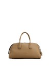 Double handle leather bag with shoulder strap