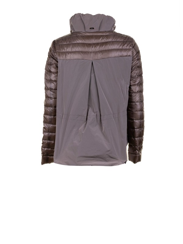 Light Dove Grey Quilted Down Jacket with Zip and Hood