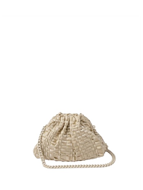 Gold crochet clutch with shoulder strap