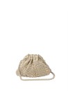 Gold crochet clutch with shoulder strap