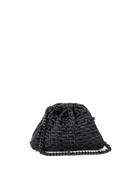 Black crochet clutch bag with shoulder strap
