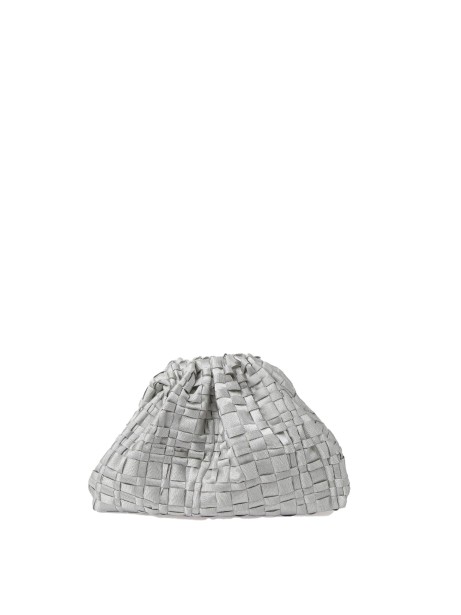 Silver crochet clutch with shoulder strap