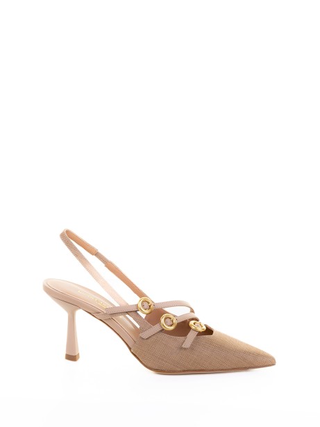 Chanel cream leather slingback