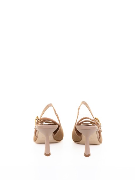 Décolleté slingback crema in pelle