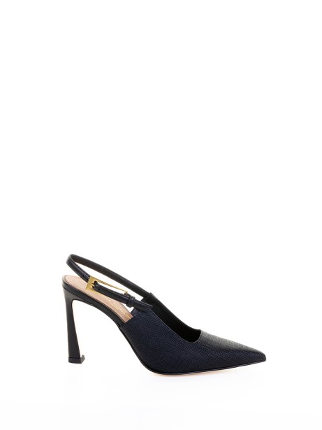 Chanel black leather slingback