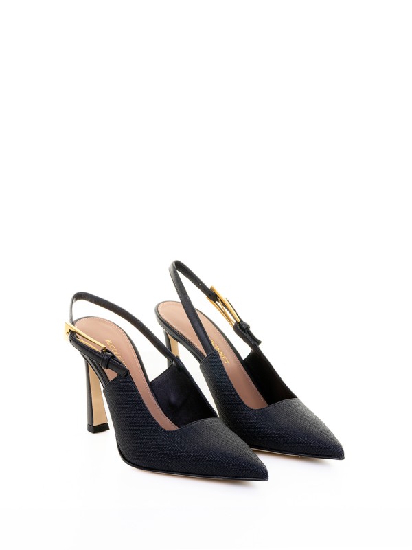 Chanel black leather slingback