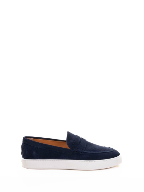 Blue suede moccasin with rubber sole