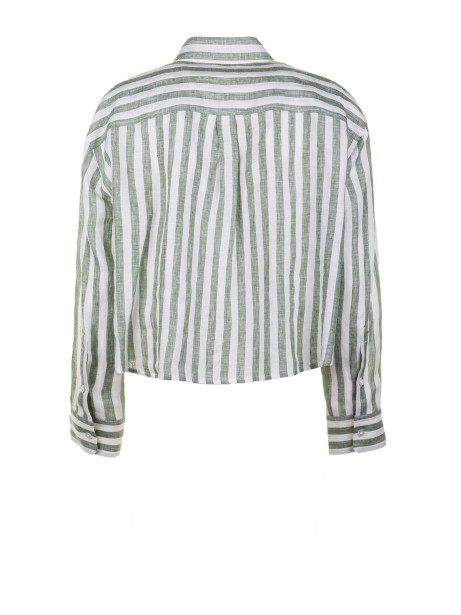 Camicia donna a righe bianco verde in lino