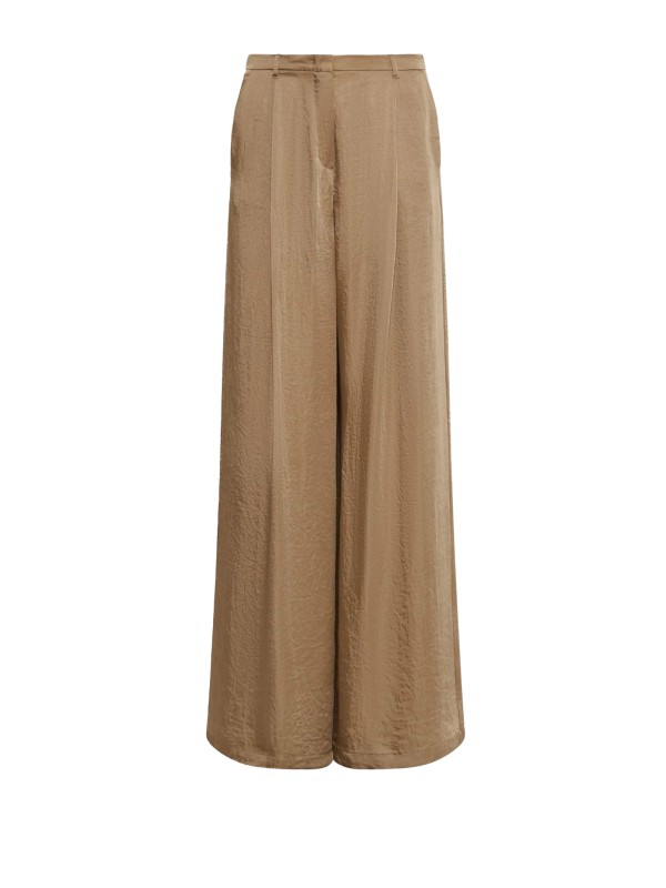 Camel high-waisted trousers in acetate twill
